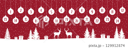 advent calendar with hanging christmas balls in winter forest vector illustration advent calendar with hanging christmas balls in winter forest vector illustration 129912874