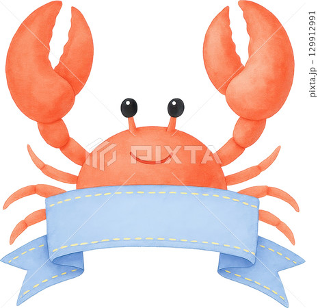 Cheerful crab and a ribbon banner Cheerful crab and a ribbon banner 129912991