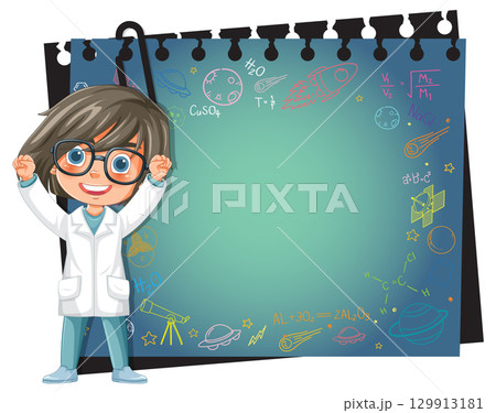 Young Scientist with Chalkboard Illustration 129913181