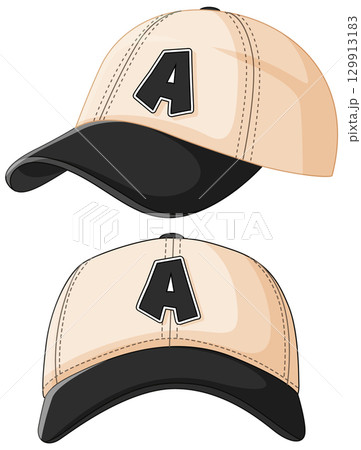 Vector Illustration of Baseball Caps with Letter A 129913183