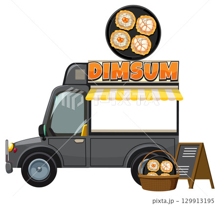 Dim Sum Food Truck with Basket and Menu Board 129913195