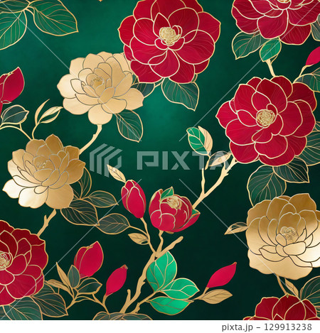 赤いバラの花のパターン 129913238