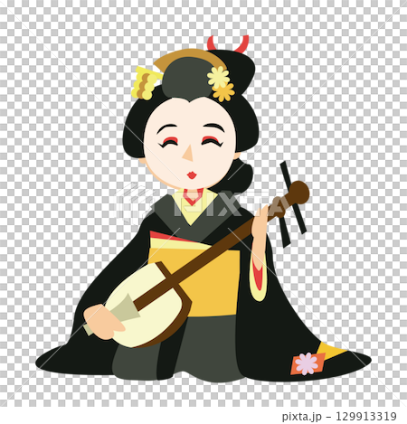 藝伎演奏三味線 129913319