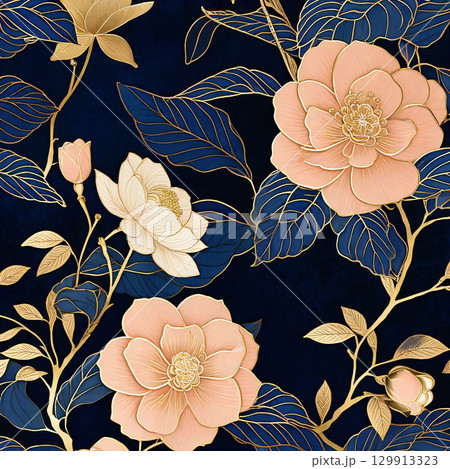 日本的な牡丹柄 129913323