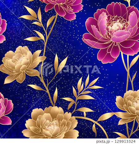 日本的な牡丹柄 129913324
