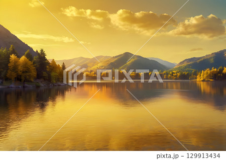 beautiful lake in the mountains 129913434