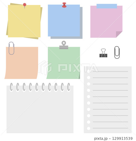 ふせんやノートなど文房具のイラスト 129913539