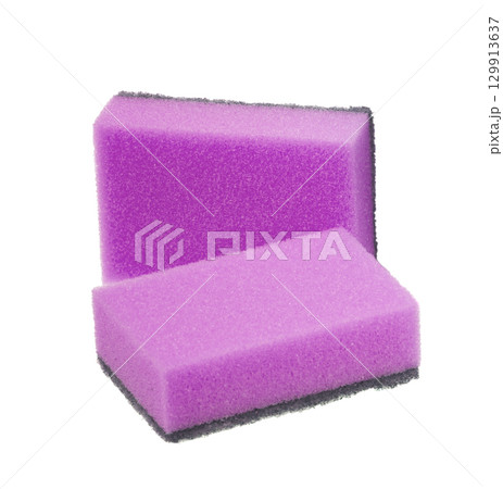 Pink kitchen sponge, domestic cleaning tool 129913637