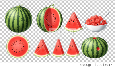 Set of watermelon fruit cartoon design. Set of watermelon fruit cartoon design. 129913947