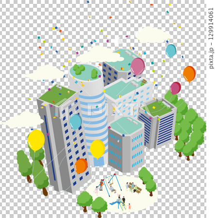 城市景觀與建築和公園的鳥瞰圖 129914061