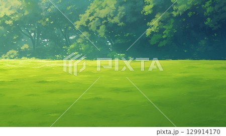 草原と森の背景　AI画像 129914170