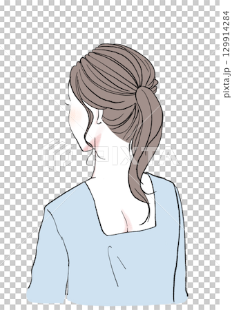 Illustration material: hairstyle, ponytail, back view 129914284