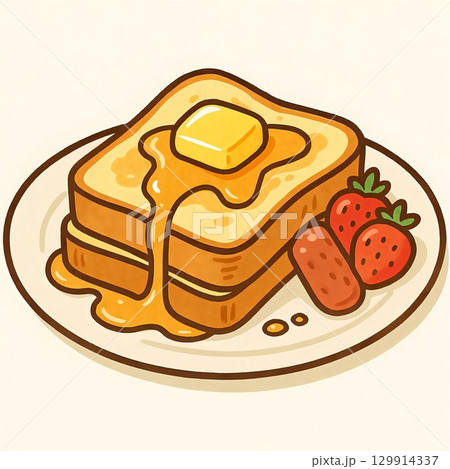 シンプルで美味しそうなフレンチトーストのアイコンイラスト 129914337