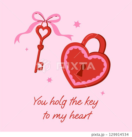 Key and lock in the shape of a heart. Vector graphics. 129914534
