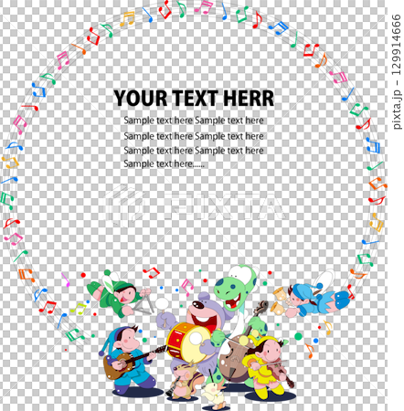 兒童和動物演奏樂器的框架 129914666