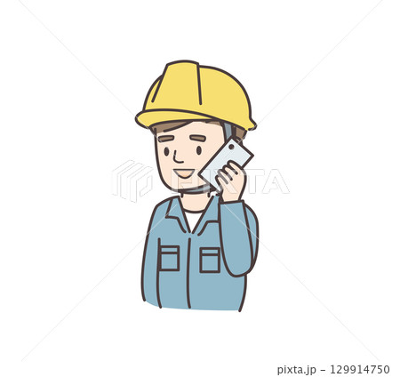 作業服を着た男性が電話をしているイラスト 129914750