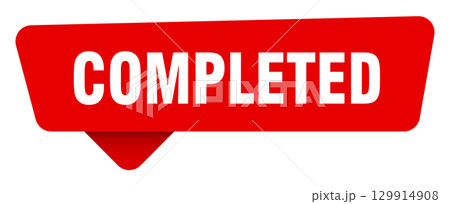 completed red sticker isolated on transpatent background. completed sign 129914908