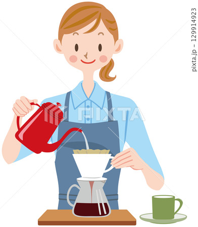 コーヒーを淹れる女性　ドリップコーヒー　 129914923