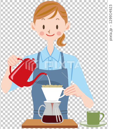 コーヒーを淹れる女性　ドリップコーヒー　 129914923