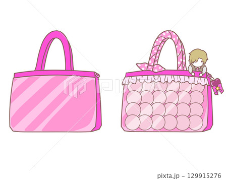 痛バ(痛バッグ)装飾前後のイラスト ピンク 痛バ(痛バッグ)装飾前後のイラスト ピンク 129915276