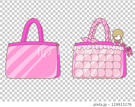 痛バ(痛バッグ)装飾前後のイラスト ピンク 痛バ(痛バッグ)装飾前後のイラスト ピンク 129915276