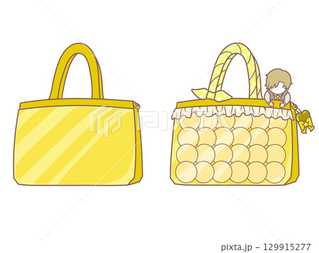 痛バ(痛バッグ)装飾前後のイラスト 黄 痛バ(痛バッグ)装飾前後のイラスト 黄 129915277