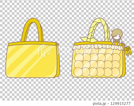 痛バ(痛バッグ)装飾前後のイラスト 黄 痛バ(痛バッグ)装飾前後のイラスト 黄 129915277