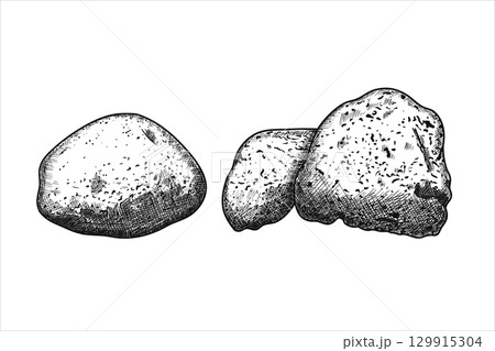 Hand drawn sea stones, pebbles. Vector illustration 129915304