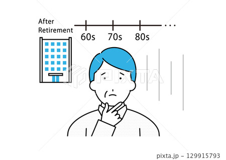 定年退職後の人生を考える中年の男性のイラスト 129915793