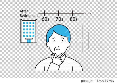 定年退職後の人生を考える中年の男性のイラスト 129915793