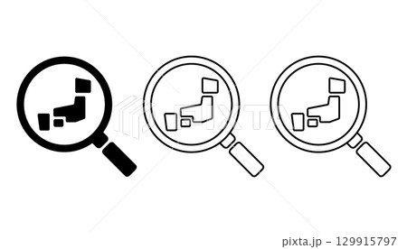 様々な配色が施された虫眼鏡と日本地図のアイコンセット 様々な配色が施された虫眼鏡と日本地図のアイコンセット 129915797