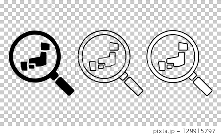 様々な配色が施された虫眼鏡と日本地図のアイコンセット 様々な配色が施された虫眼鏡と日本地図のアイコンセット 129915797