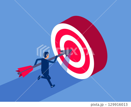 Businessman holding an arrow rushing towards. Flat isometric vector concept 129916013