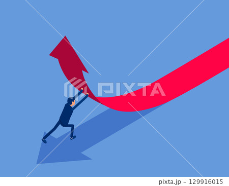 Businessman changes the direction of the arrow. Flat isometric vector concept 129916015