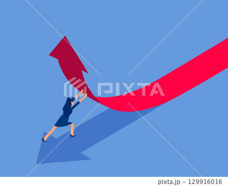 Businesswoman changes the direction of the arrow. Flat isometric vector concept Businesswoman changes the direction of the arrow. Flat isometric vector concept 129916016
