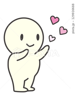 ハートを送る　シンプル　人物　丸顔　キャラクター　右向き 129916688