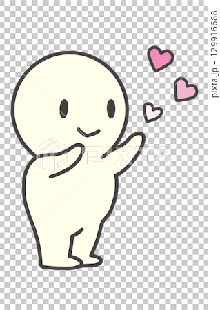 ハートを送る　シンプル　人物　丸顔　キャラクター　右向き 129916688