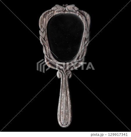 Retro vintage hand mirror isolated on black 129917341