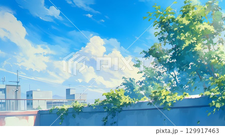 テラスから望む高層ビル群 129917463
