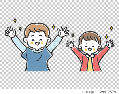 快樂的男孩和女孩的上半身向量 129917579