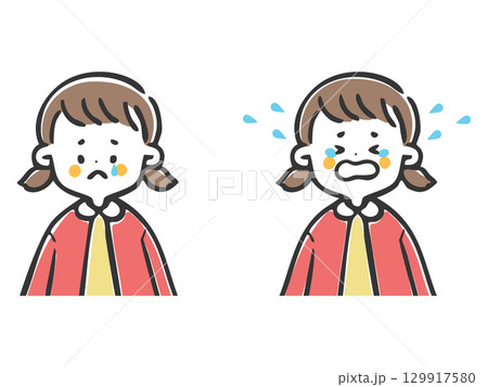 泣いている女の子のイラストセット 上半身 ベクター 泣いている女の子のイラストセット 上半身 ベクター 129917580