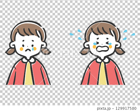 泣いている女の子のイラストセット 上半身 ベクター 泣いている女の子のイラストセット 上半身 ベクター 129917580