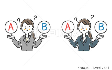 選択を悩む女性会社員　上半身　ベクター 129917581