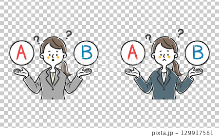 選択を悩む女性会社員　上半身　ベクター 129917581