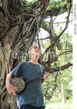 三線を引く子供 129917641