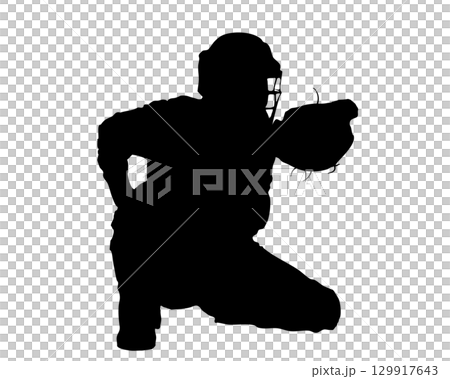 野球の捕手を描いたシルエットベクター素材 129917643