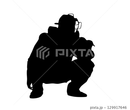 野球の捕手を描いたシルエットベクター素材 野球の捕手を描いたシルエットベクター素材 129917646
