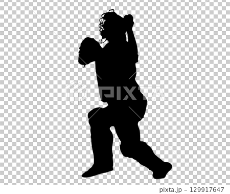 Vector silhouette of a catcher playing in a real game scene 129917647