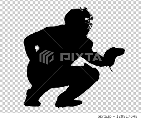 野球の捕手を描いたシルエットベクター素材 129917648