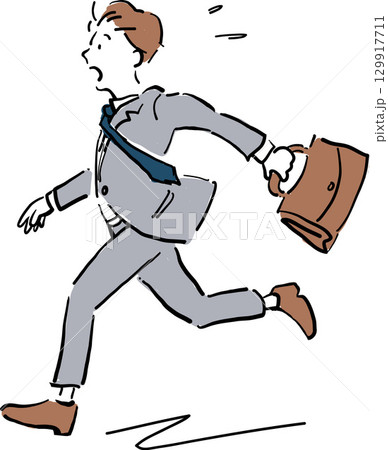 急いで走るビジネスマンのイラスト 129917711